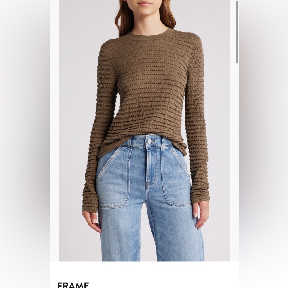 FRAME Smocked Silk Blend Crewneck Top – Size XS (Sage)